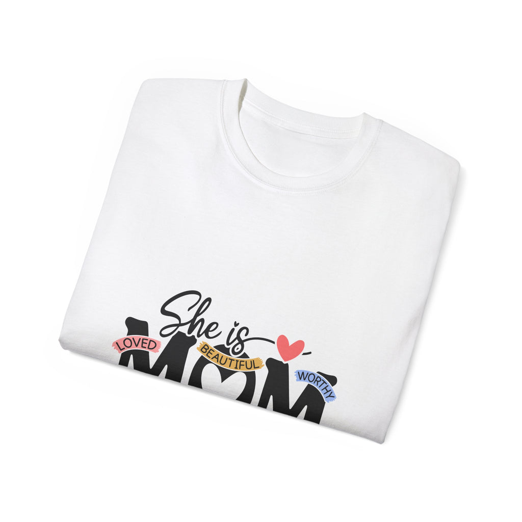 "She is MOM" Heart & Positive Words Mother's Day T-Shirt
