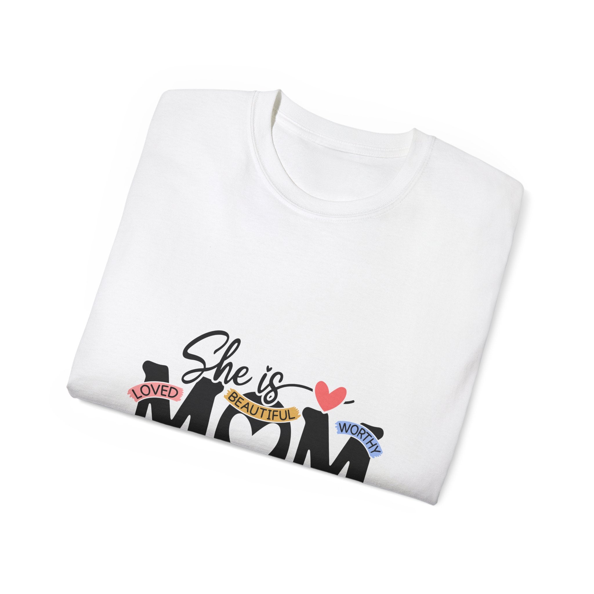 "She is MOM" Heart & Positive Words Mother's Day T-Shirt