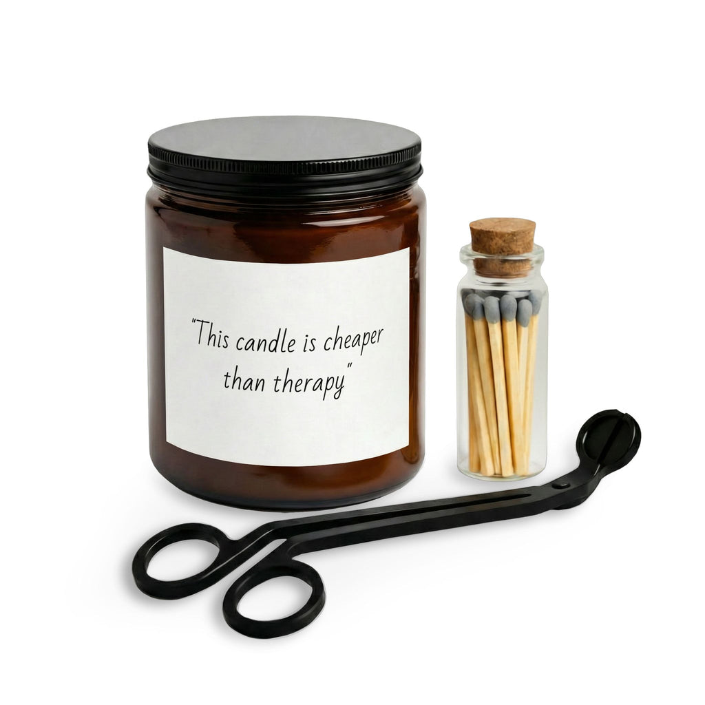 "This candle is cheaper than therapy" Jar Candle Gift Set with Matches & Wick Trimmer