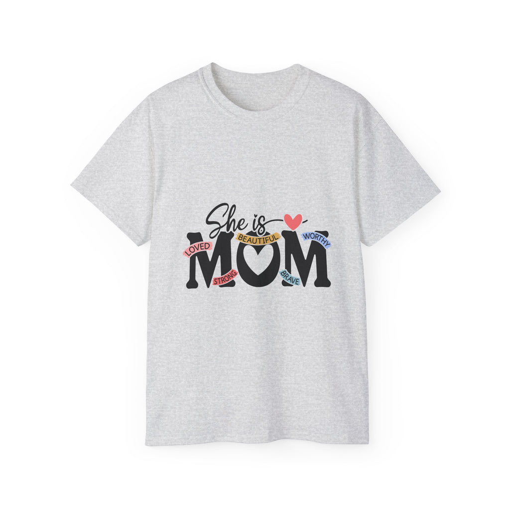 "She is MOM" Heart & Positive Words Mother's Day T-Shirt
