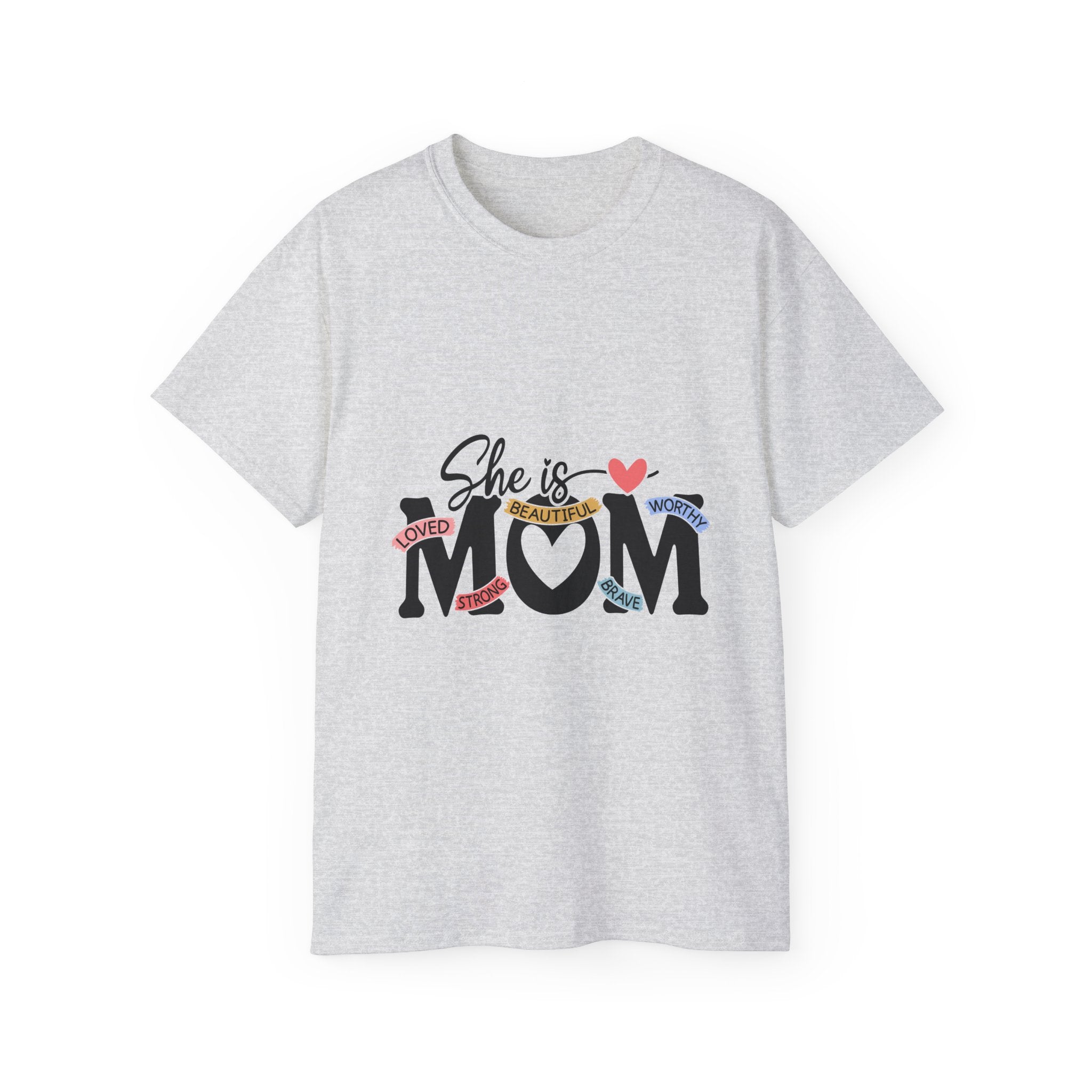 "She is MOM" Heart & Positive Words Mother's Day T-Shirt
