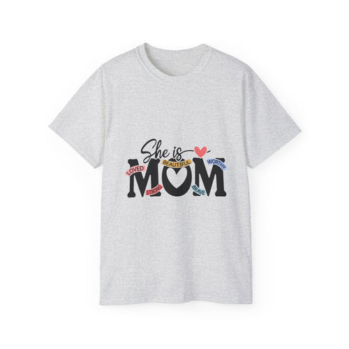 "She is MOM" Heart & Positive Words Mother's Day T-Shirt