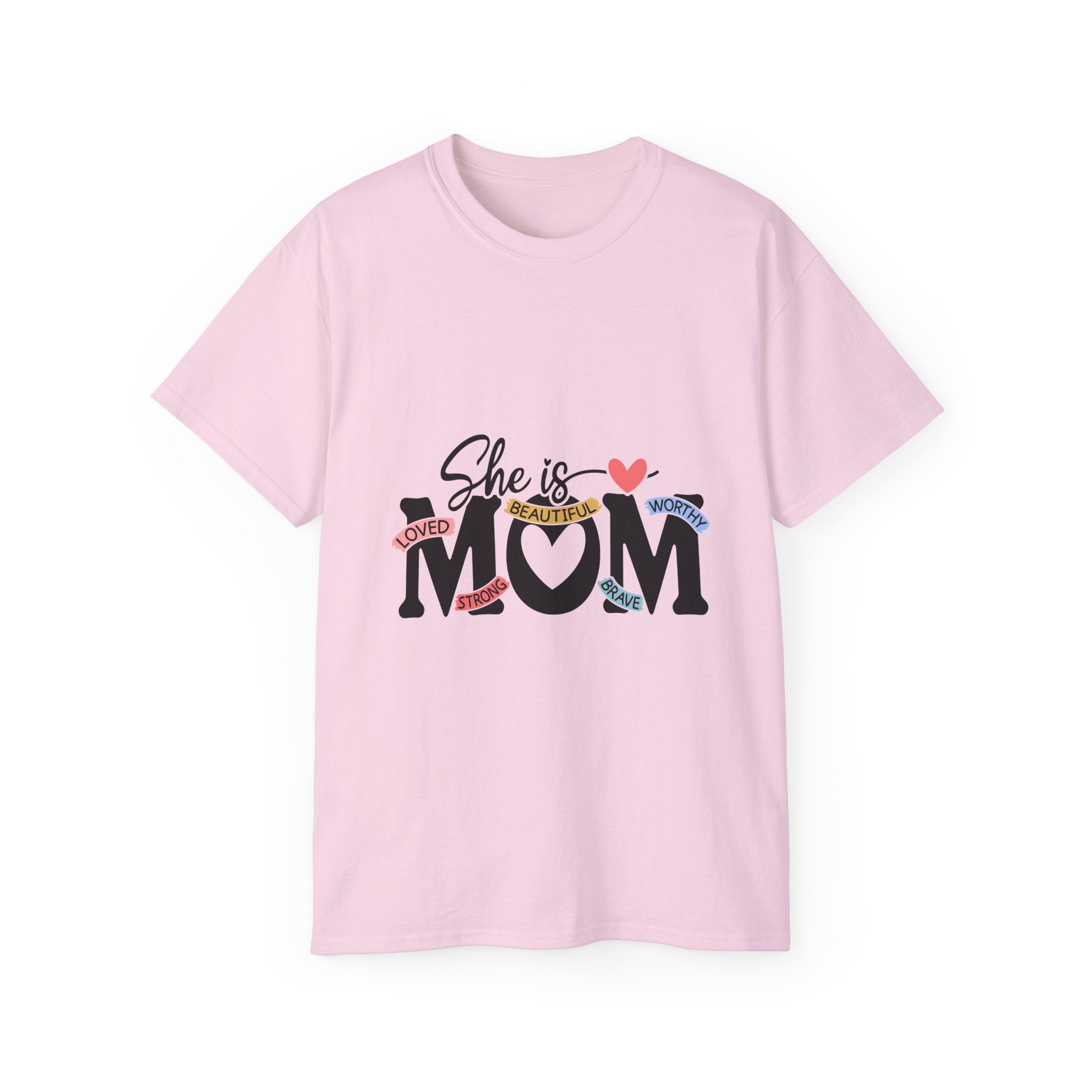 "She is MOM" Heart & Positive Words Mother's Day T-Shirt