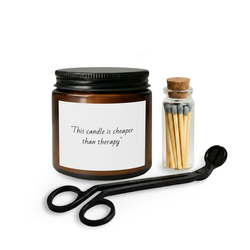 "This candle is cheaper than therapy" Jar Candle Gift Set with Matches & Wick Trimmer