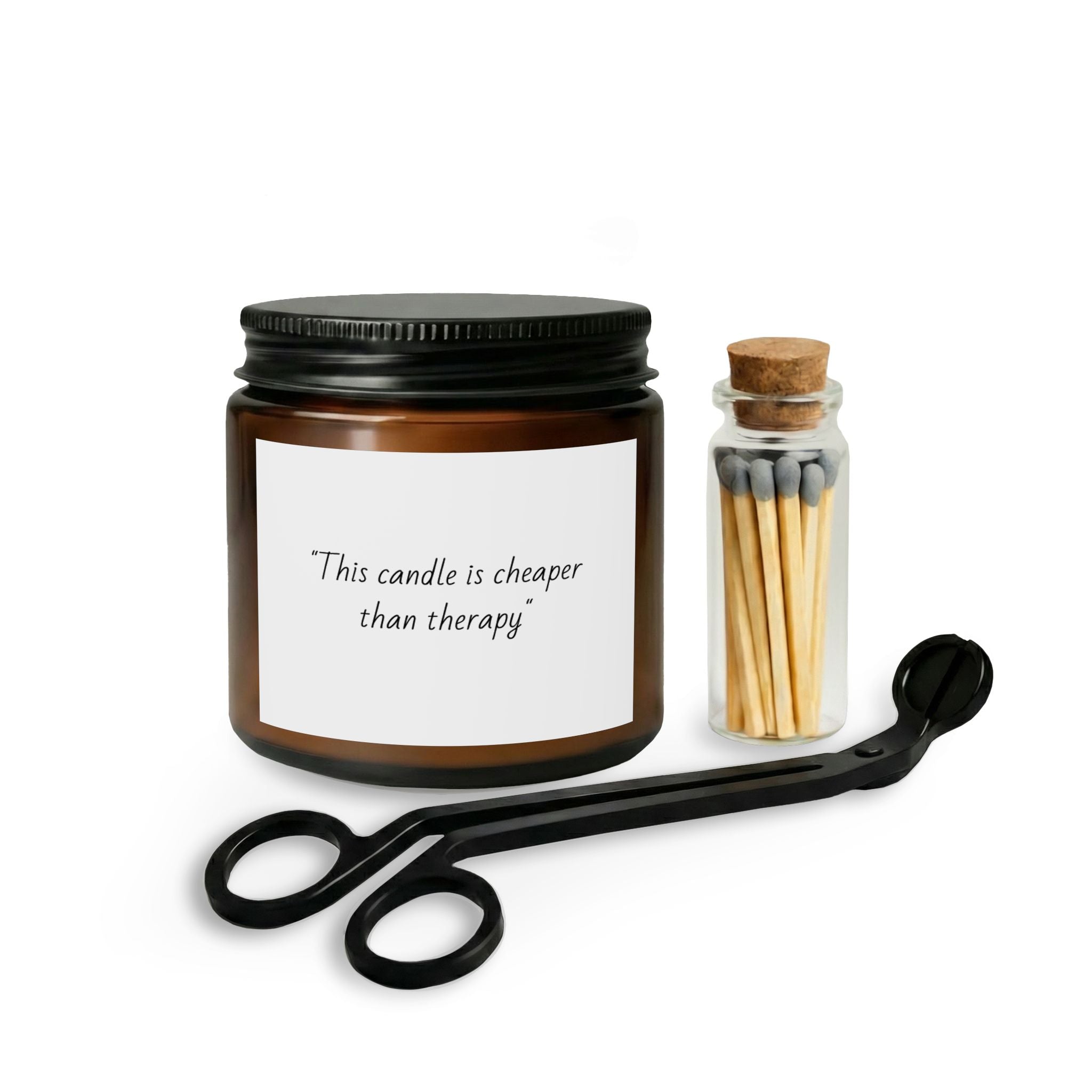 "This candle is cheaper than therapy" Jar Candle Gift Set with Matches & Wick Trimmer