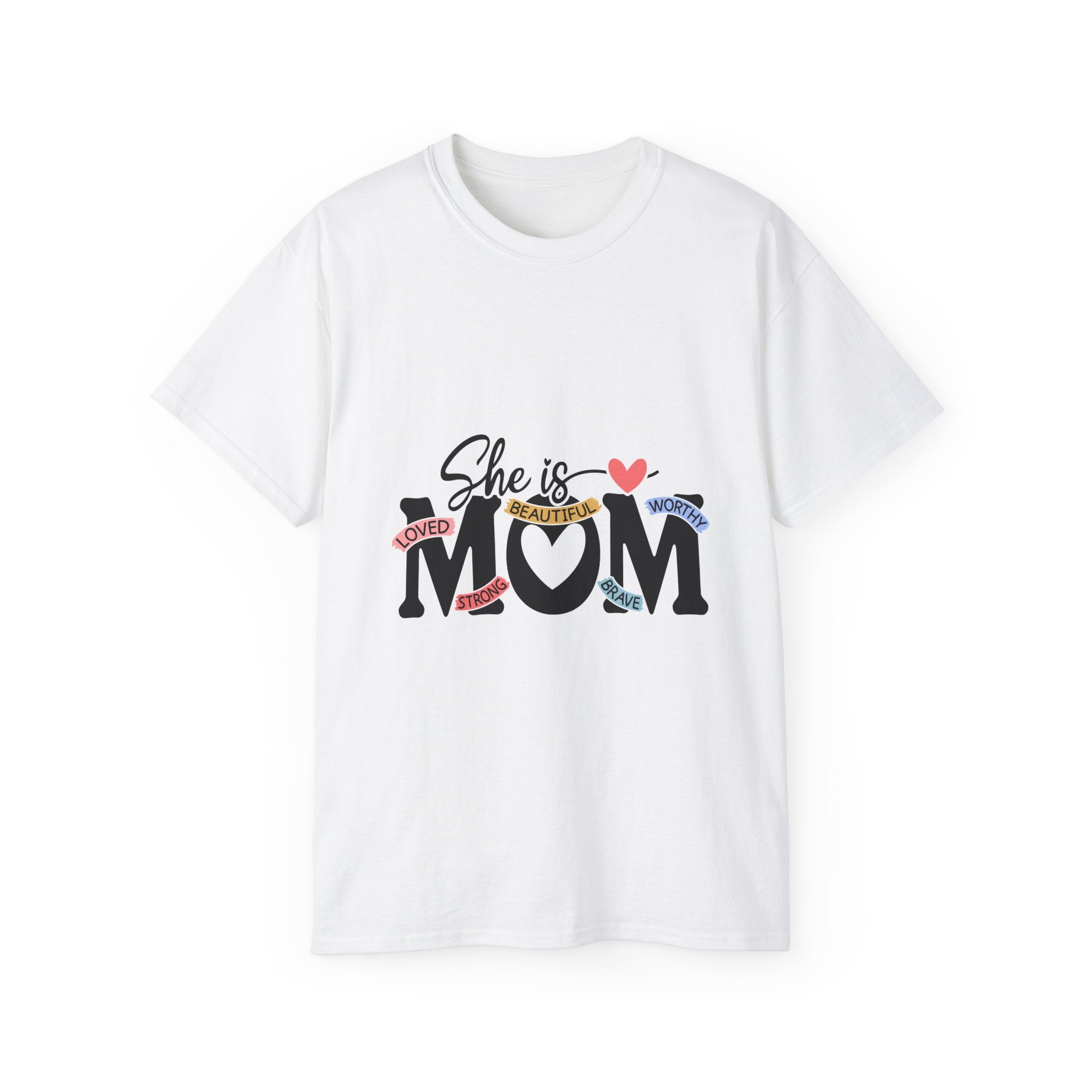 "She is MOM" Heart & Positive Words Mother's Day T-Shirt