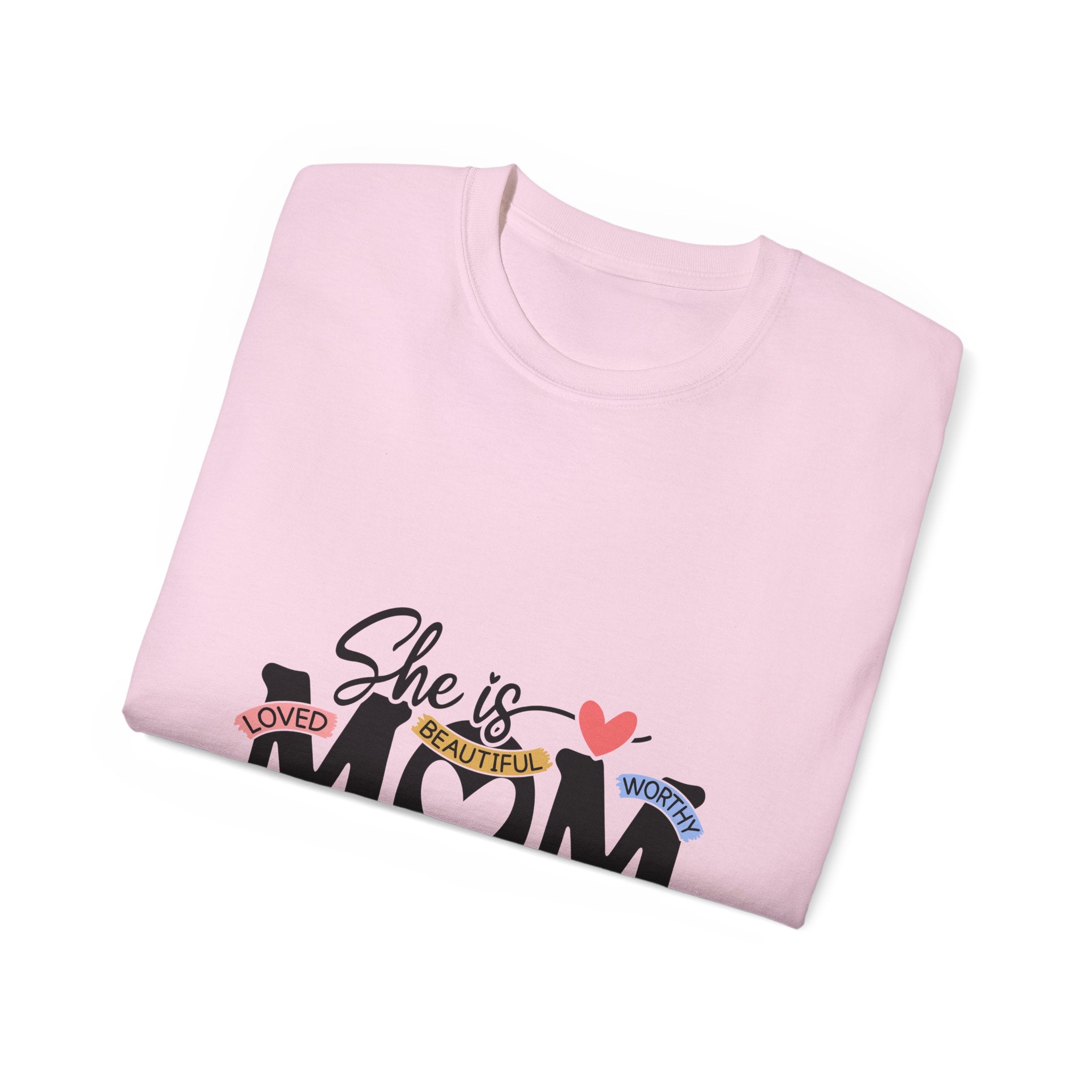 "She is MOM" Heart & Positive Words Mother's Day T-Shirt