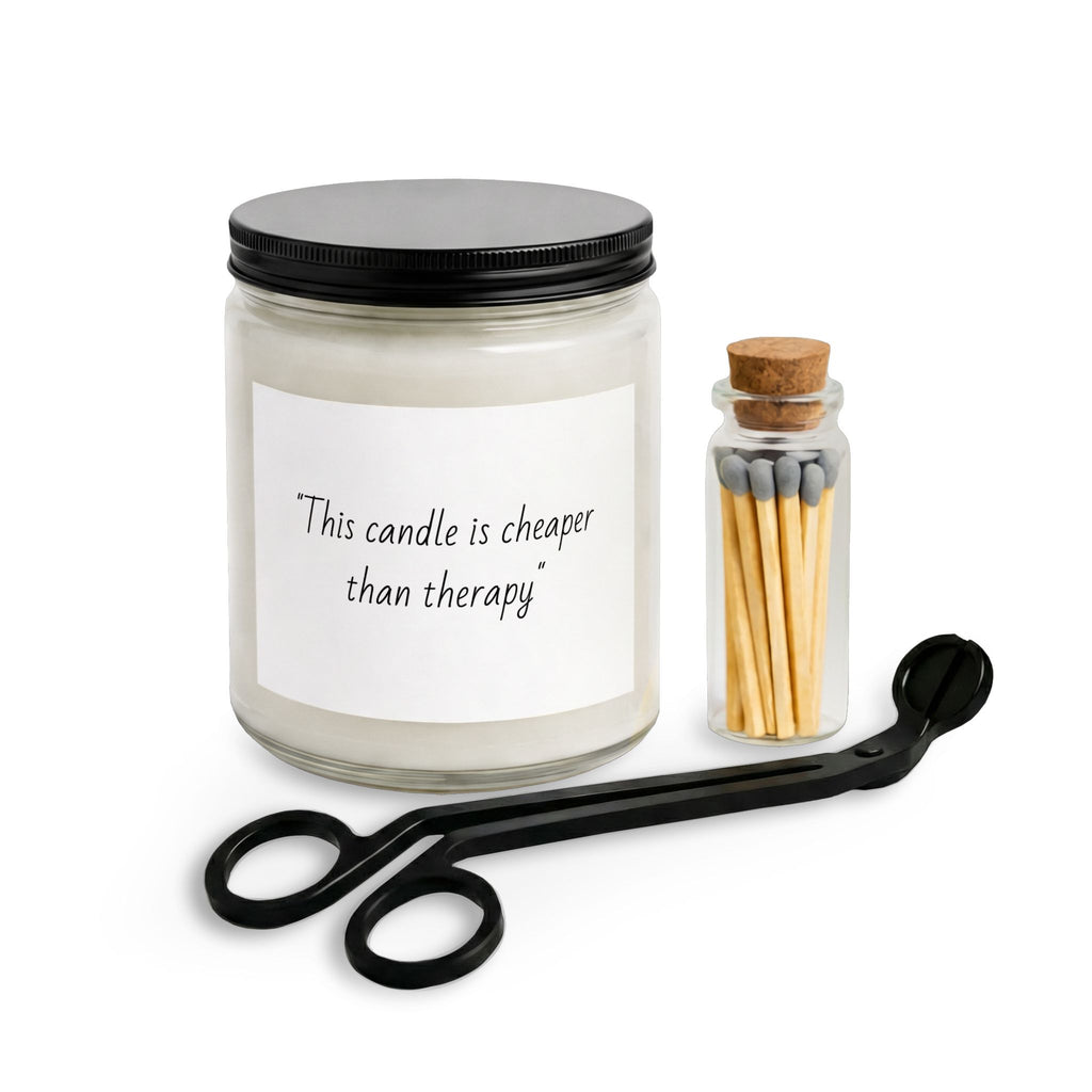 "This candle is cheaper than therapy" Jar Candle Gift Set with Matches & Wick Trimmer