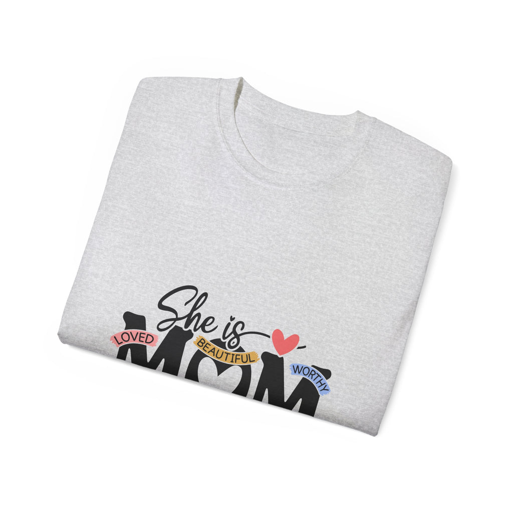 "She is MOM" Heart & Positive Words Mother's Day T-Shirt