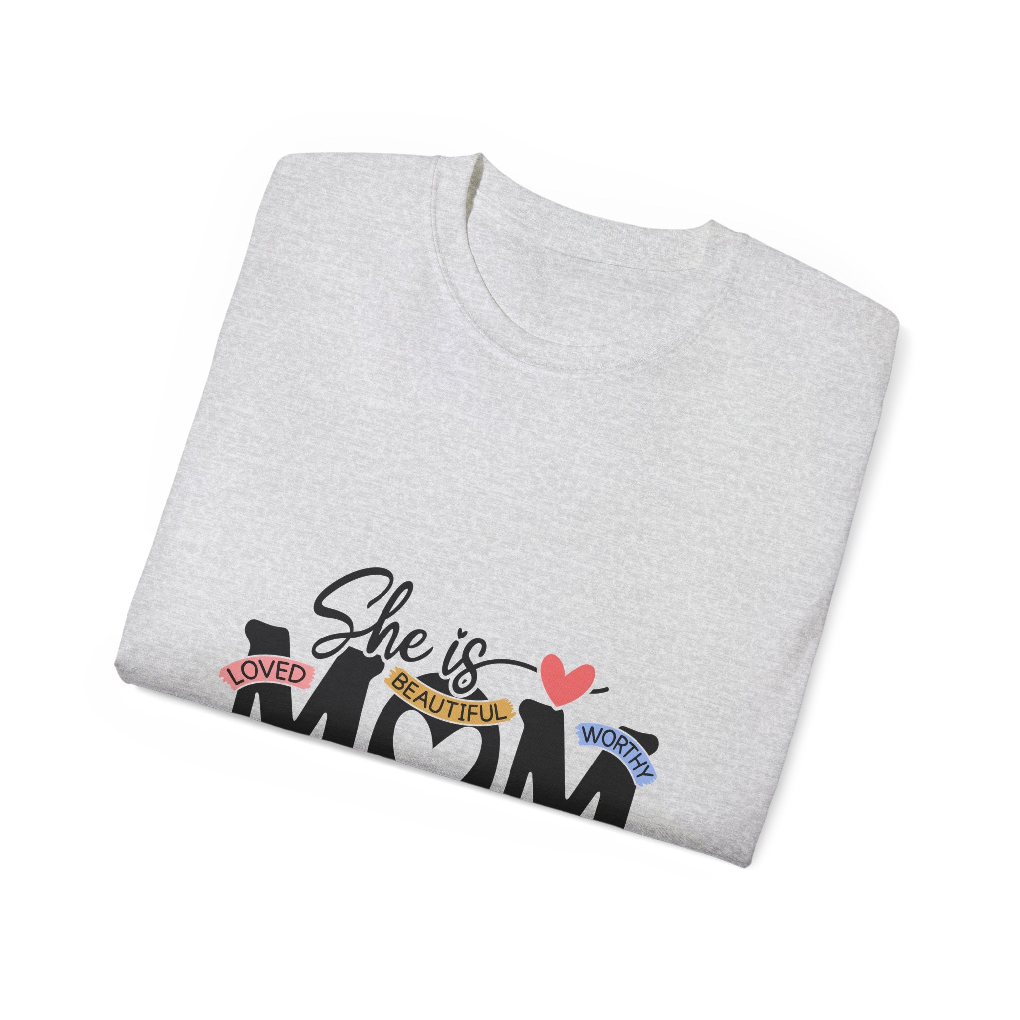 "She is MOM" Heart & Positive Words Mother's Day T-Shirt